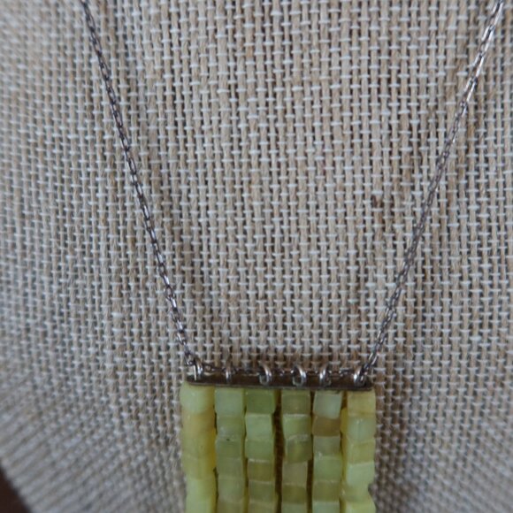 Light green jade square beads &sterling silver Sherzada necklace pendant 14"-17" - Picture 7 of 16